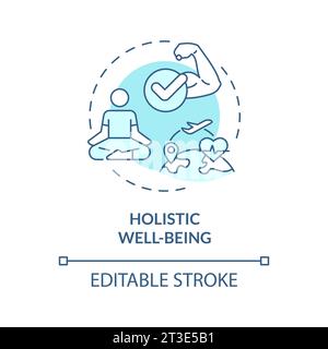 2D thin line blue icon holistic wellbeing concept Stock Vector