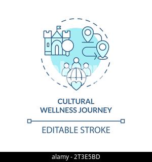 2D thin line blue icon cultural wellness journey concept Stock Vector
