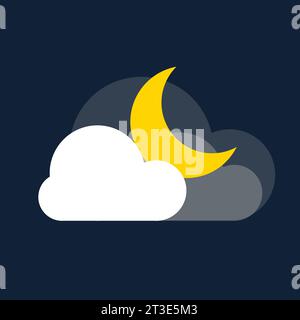 Clouded night with moon icon. weather illustration in flat design vector. EPS 10 Stock Vector