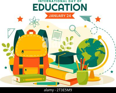 International Education Day Vector Illustration on 24 January with Student, Earth Globe and Study Element in Knowledge Flat Cartoon Background Design Stock Vector