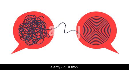 Psychologist consulting or mental problem solving brainstorm concept. Two speech bubbles conversation icons with line scribbles. Coach, mentoring psyc Stock Vector