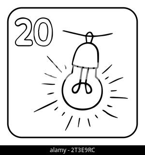 Xmas coloring advent calendar. Hand drawn vector electric light bulb logo Stock Vector