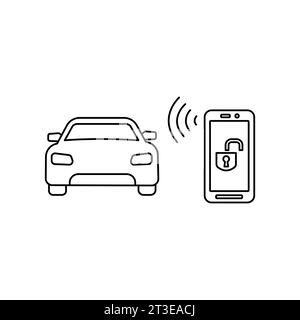 Locking car using mobile application on a smart phone. Concept of remote control and car protection through the internet. Remote control. Stock Vector