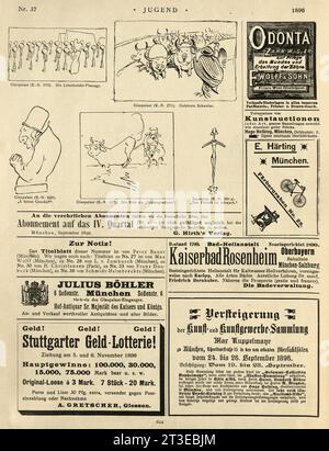Newspaper adverts and cartoons, German 1890s, Jugend Stock Photo