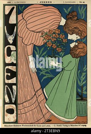 Cover for Jugend, Mother and daughter, Rose plant, Jugendstil, Art Nouveau., German 1890s Stock Photo