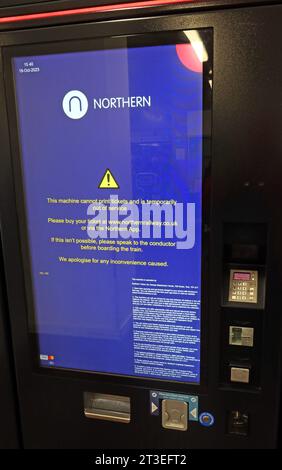 Out of Order Northern Rail Ticket Machine, in Warrington, Cheshire, North West England, UK, WA1 Stock Photo