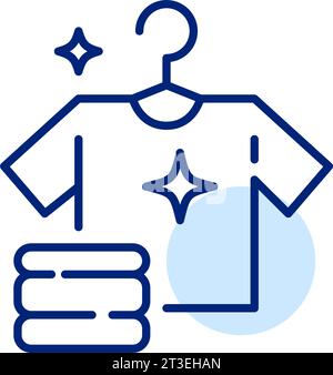 High quality laundry service. Sparkling clean t shirt and folded towels. Pixel perfect icon Stock Vector