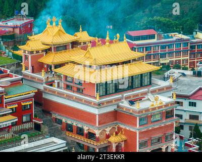 Aerial view of the Thrangu Tashi Yangtse Monastery or Namo Buddha Monastery is a Tibetan Buddhist monastery, close to Kathmandu, Nepal Stock Photo