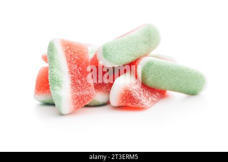 Watermelon jelly candies isolated on the white background. Stock Photo