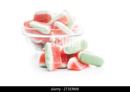 Watermelon jelly candies isolated on the white background. Stock Photo