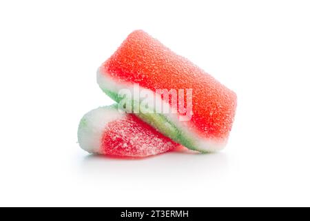 Watermelon jelly candies isolated on the white background. Stock Photo