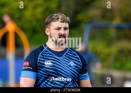 Trebanos, Wales. 21 October 2023. Rhys Harris of Trebanos during the WRU Admiral Championship West game between Trebanos and Maesteg Quins at The Park in Trebanos, Wales, UK on 21 October 2023. Credit: Duncan Thomas/Majestic Media. Stock Photo