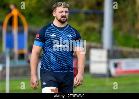 Trebanos, Wales. 21 October 2023. Rhys Harris of Trebanos during the WRU Admiral Championship West game between Trebanos and Maesteg Quins at The Park in Trebanos, Wales, UK on 21 October 2023. Credit: Duncan Thomas/Majestic Media. Stock Photo