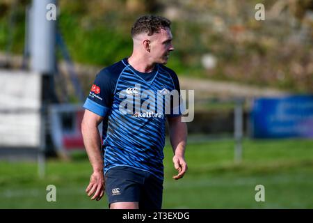 Trebanos, Wales. 21 October 2023. Steffan Lewis of Trebanos during the WRU Admiral Championship West game between Trebanos and Maesteg Quins at The Park in Trebanos, Wales, UK on 21 October 2023. Credit: Duncan Thomas/Majestic Media. Stock Photo