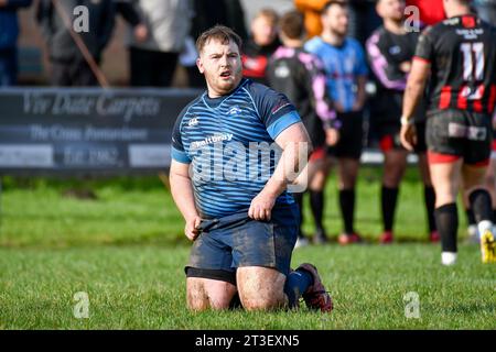 Trebanos, Wales. 21 October 2023. Chris Davies of Trebanos during the WRU Admiral Championship West game between Trebanos and Maesteg Quins at The Park in Trebanos, Wales, UK on 21 October 2023. Credit: Duncan Thomas/Majestic Media. Stock Photo