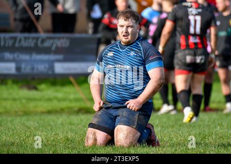 Trebanos, Wales. 21 October 2023. Chris Davies of Trebanos during the WRU Admiral Championship West game between Trebanos and Maesteg Quins at The Park in Trebanos, Wales, UK on 21 October 2023. Credit: Duncan Thomas/Majestic Media. Stock Photo