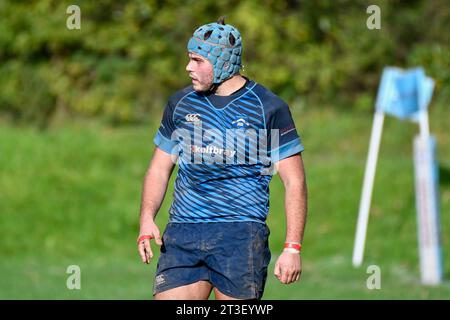 Trebanos, Wales. 21 October 2023. Oliver Davis of Trebanos during the WRU Admiral Championship West game between Trebanos and Maesteg Quins at The Park in Trebanos, Wales, UK on 21 October 2023. Credit: Duncan Thomas/Majestic Media. Stock Photo