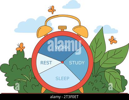 Vintage alarm clock with time blocks for time management Stock Vector