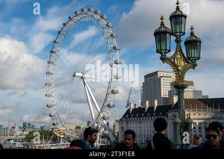 London, UK. 24th October, 2023. Views of the London Eye from Westminster Bridge. It was a lovely sunny day in London today with blue skies. Credit: Maureen McLean/Alamy Stock Photo