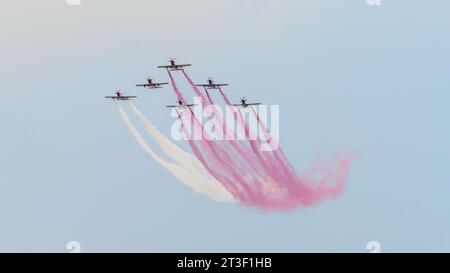 Air show in Doha ,Qatar .During Qatar National Day 2022 celebration . Stock Photo