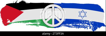 brush flag of Israel and Palestine with peace symbol Stock Vector