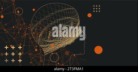 Outline of a human head with an abstract wave. Plexus effect. Vector Stock Vector