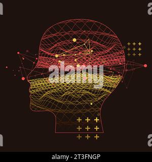 Outline of a human head with an abstract wave. Plexus effect. Vector Stock Vector