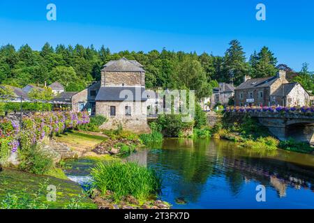 France, Morbihan, La Gacilly, Maison Yves Rocher on the banks of the Aff river Stock Photo