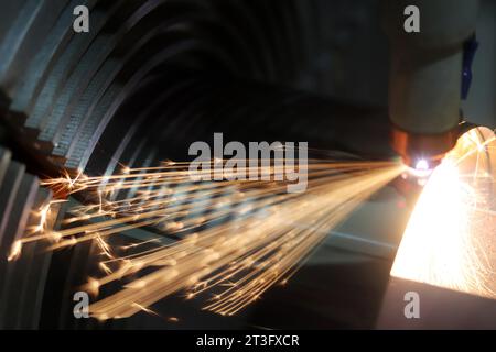 cnc laser cutting machine in factory Stock Photo