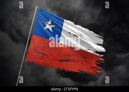 Chile torn flag on dark sky background with blood stains Stock Photo ...