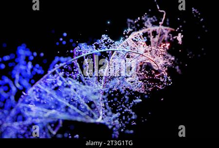 Chromosome spiral strand of DNA helix with blue neon light particles.3D illustration Stock Photo