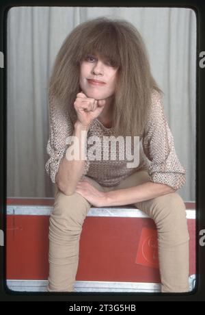 A 1983 posed color portrait of Carla Bley, an avant garde jazz, composer, pianist and proponent of free jazz . In her studio  in Manhattan Stock Photo