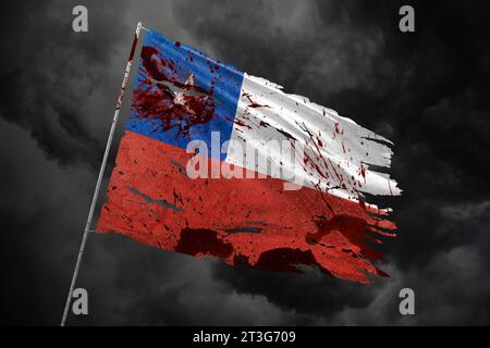 Chile torn flag on dark sky background Stock Photo - Alamy