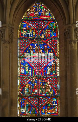 France, Manche, Cotentin, Coutances, 11th and 13th centuries Our Lady of Coutances Cathedral, 13th century stained glass windows of Saint Lo Stock Photo
