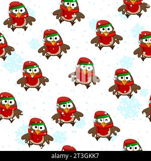 Seamless pattern with bullfinches and snow Stock Vector