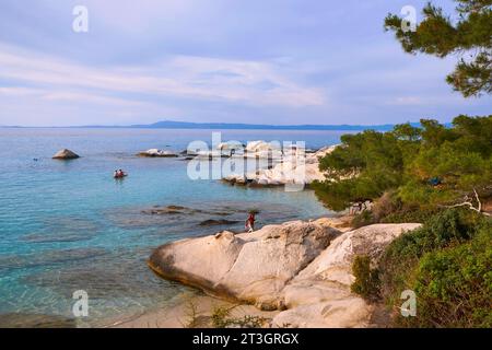 Greece, Chalkidiki, Sithonia, Sarti, Kavourotrypes Beach (Orange Beach Bar) Stock Photo