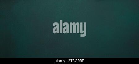 Grainy texture, dark green background, design element, abstract painted backdrop, rough structure. Blank canvas close-up. Panoramic banner. Concrete g Stock Photo