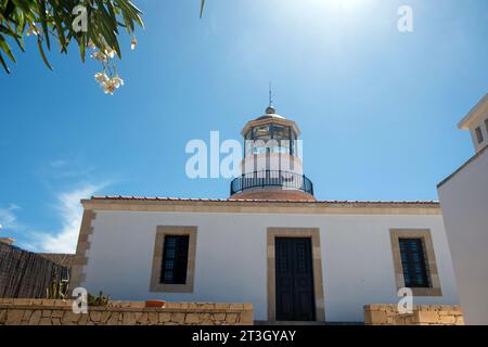 Gavdos Lighthouse, Crete island summer destination Greece. Architectural beacon monument operates nowadays as museum and cafe. Under view Stock Photo