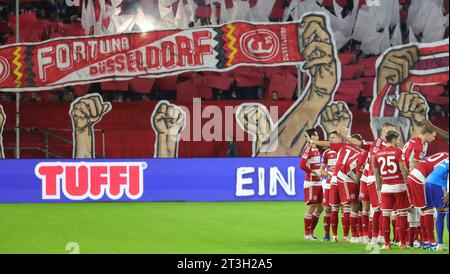 Dusseldorf, Deutschland. 21st Oct, 2023. firo: October 21st, 2023 Football, Soccer, Men 2nd League, Second 2nd Bundesliga, Season 2023/2024 Fortuna Dusseldorf - 1.FC FCK Kaiserslautern 4:3 Fortuna Fans. Choreo Credit: dpa/Alamy Live News Stock Photo