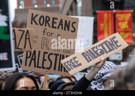 October 22, 2023. Boston, MA.  Hundreds of people rallied in downtown Boston in solidarity with the Palestinian people. Demands included an immediate Stock Photo