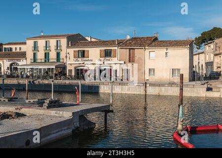 Marseillan, France - December 30, 2018: Architecture détail of the Pleasure port of Marseillan on a winter day Stock Photo