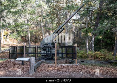 Anti-aircraft gun at Fort Rodd Hill & Fisgard Lighthouse National Historic Site in Victoria, British Columbia, Canada Stock Photo