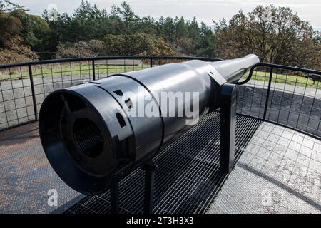 Gun and emplacement at Fort Rodd Hill & Fisgard Lighthouse National Historic Site in Victoria, British Columbia, Canada Stock Photo