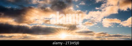 Panoramic beautiful clouds and colorful sunset sky in the evening Stock Photo