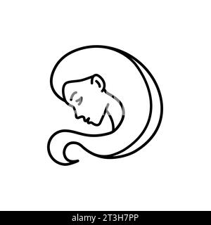 Astrological Virgo zodiac sign one line icon. Elegant astrology emblem, symbol outline, contour for mystic logo, calendar print in boho minimal style. Stock Vector