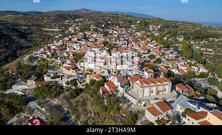 Aerial drone view of Vouni village, Limassol district, Republic of Cyprus. Stock Photo