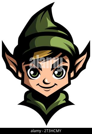 Cheerful mascot illustration of elf with sharp eyes and pointy ears, set over white background Stock Vector