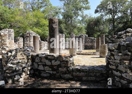 utrint National Park in Albania. Unesco World Heritage Site. Ruins of the ancient town of Butrint. Remains of the baptistery. Archaeological sites Stock Photo