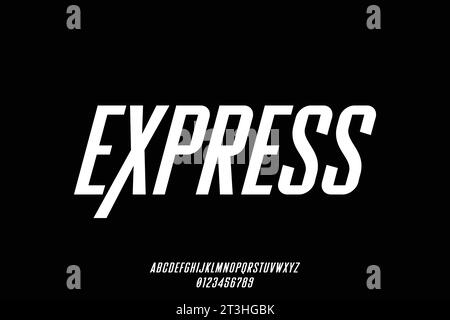 Modern condensed slant alphabet display font vector. Fast typography style Stock Vector