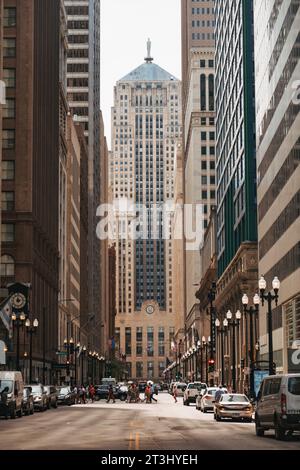Chicago Board of Trade Building, as seen from S La Salle St, Chicago. Completed in 1930, designed in art deco style Stock Photo